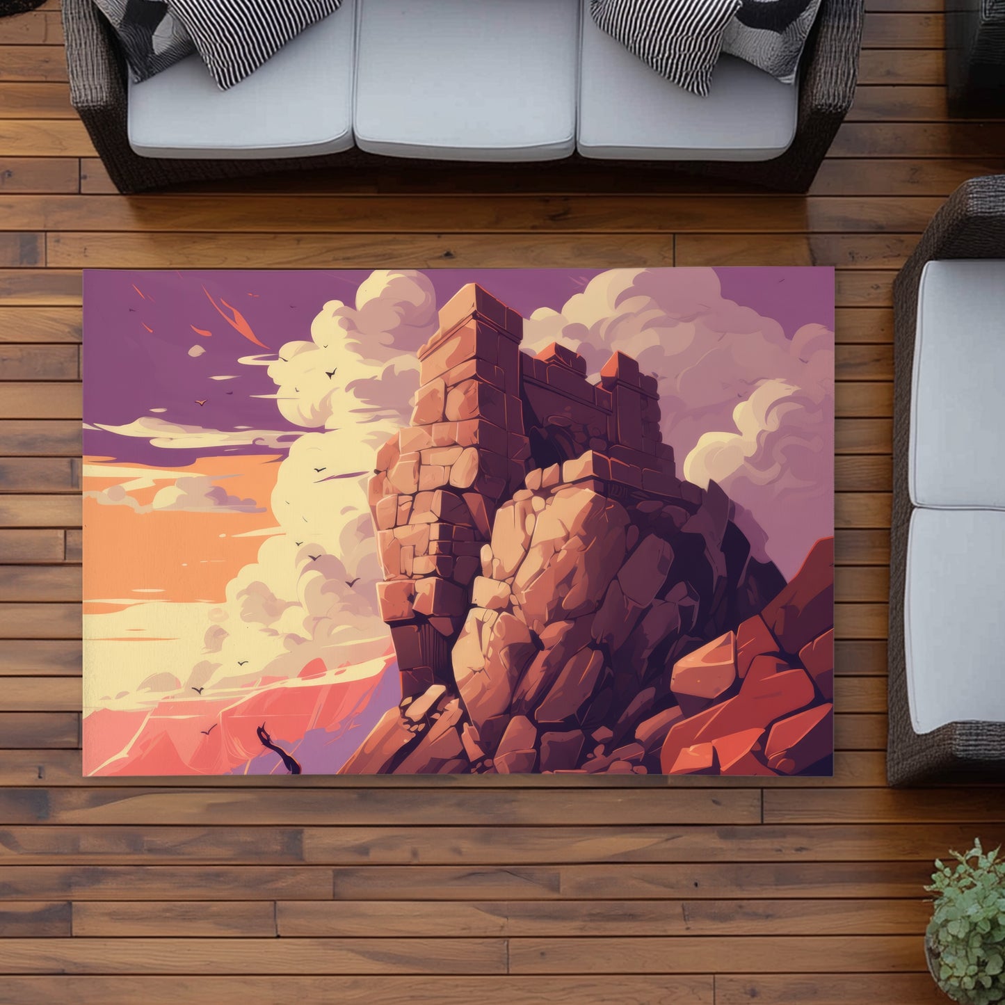 Standing Above Purple Outdoor Area Rug | Home Decor Essential