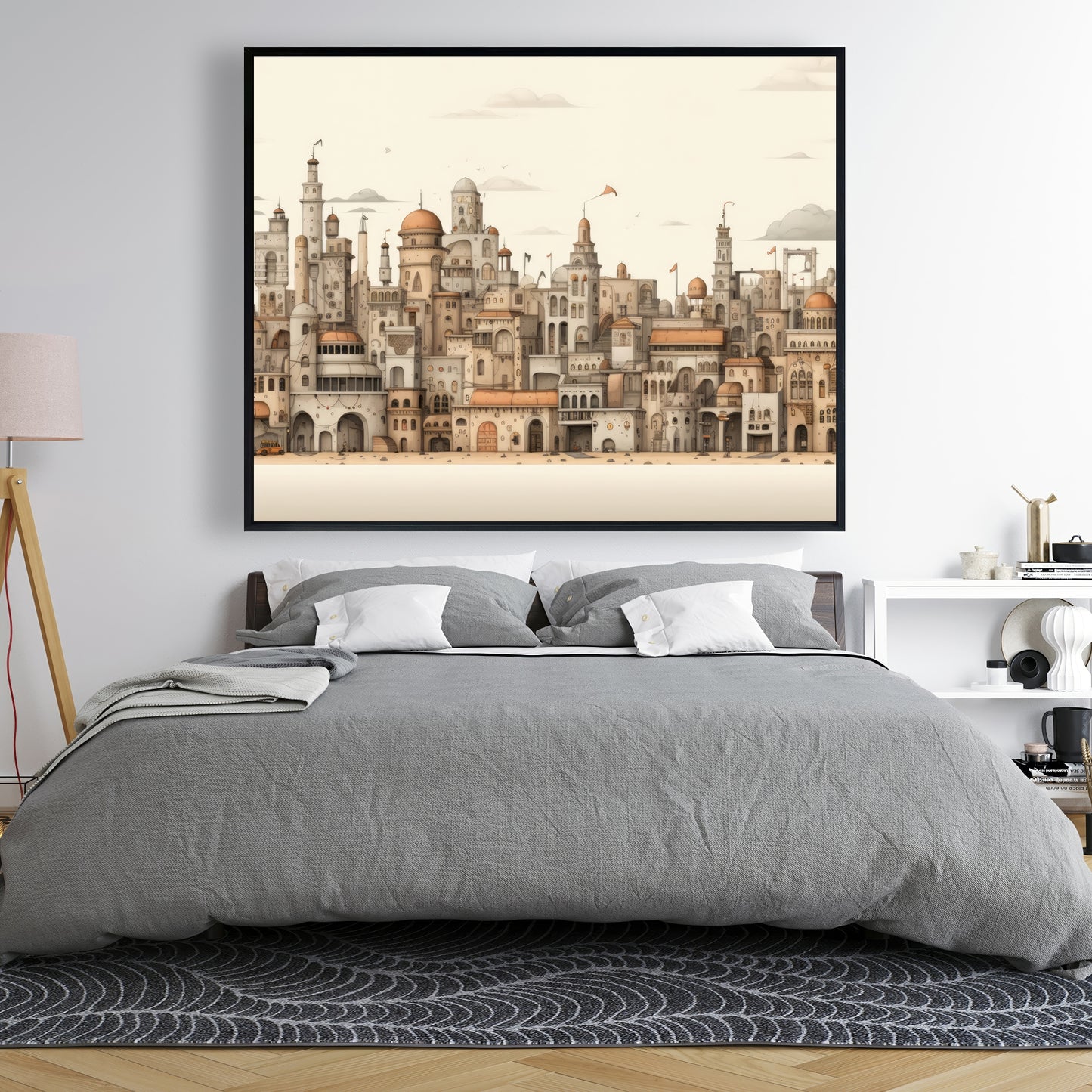 The Old Town - Beige Framed Canvas for Home Decor