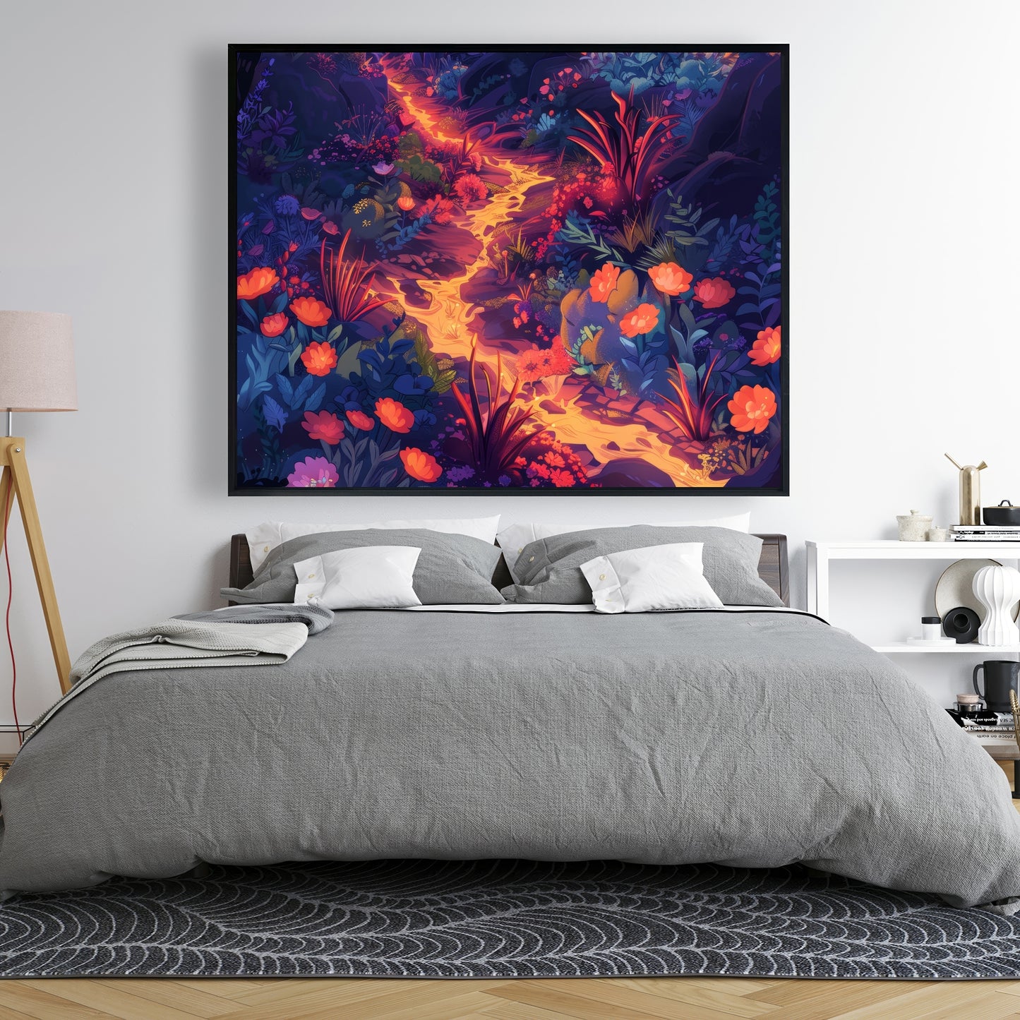 Burning Flowers Purple Framed Canvas | Home Decor Art