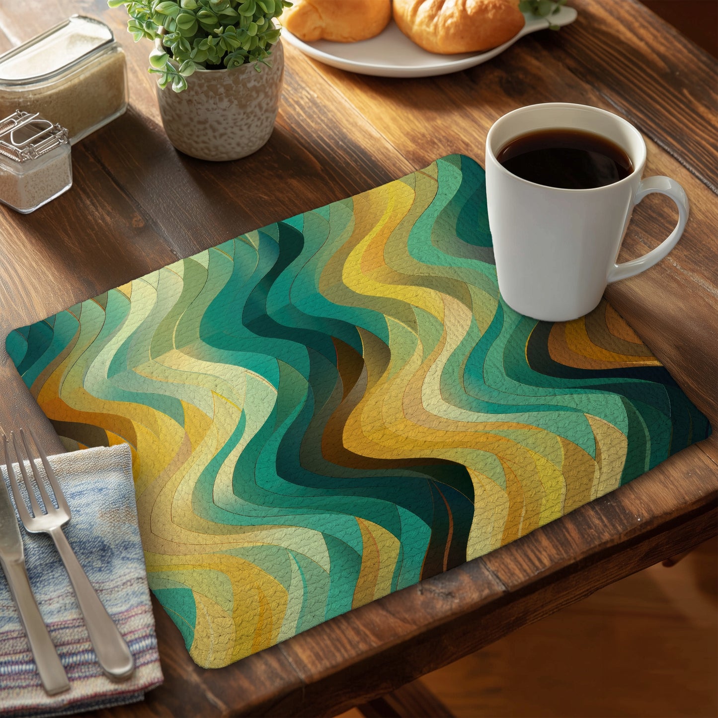 Jagged Luxury - Yellow Braided Polyester Placemat for Home Decor
