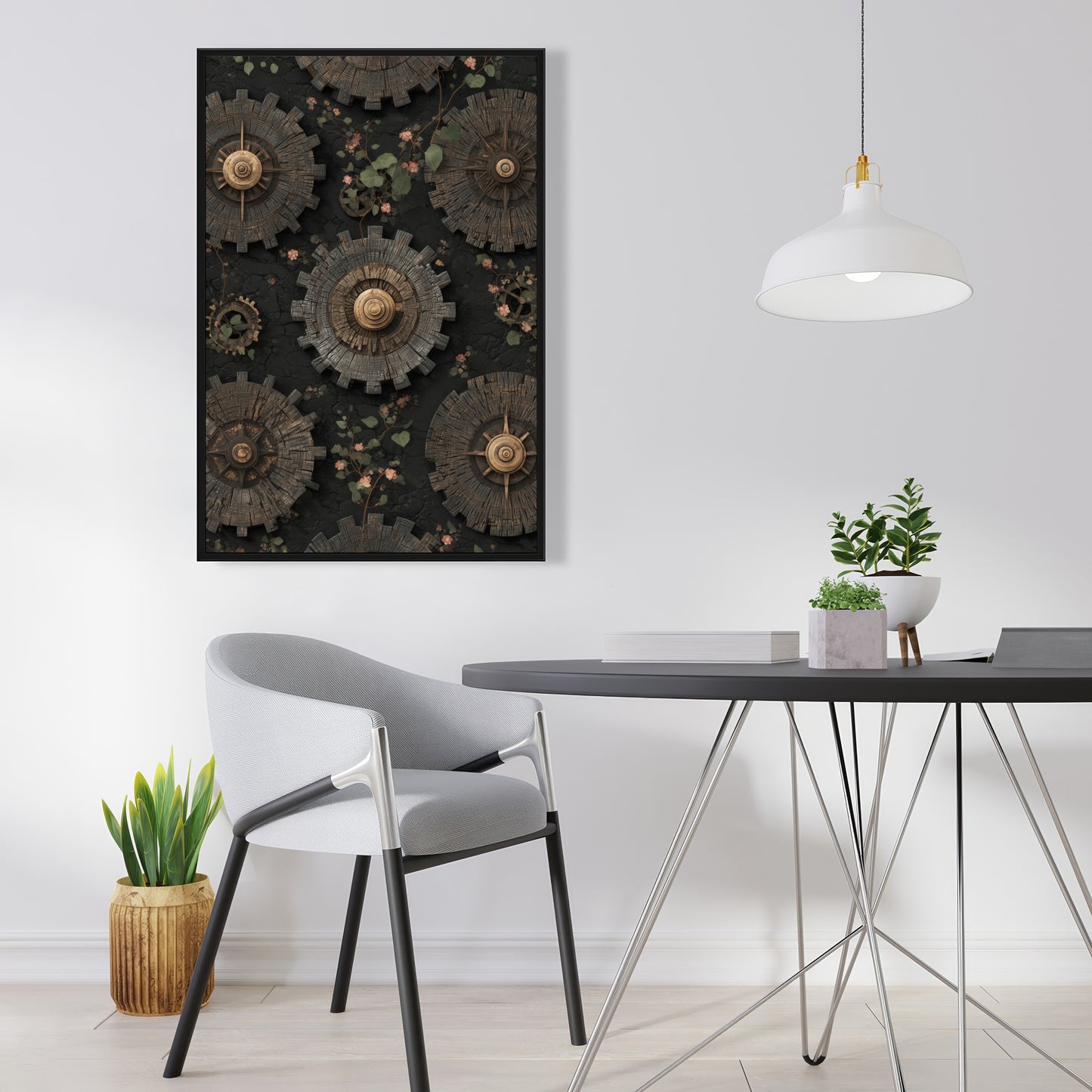 Cog Pattern - Green Framed Canvas for Home Decor | Unique Art
