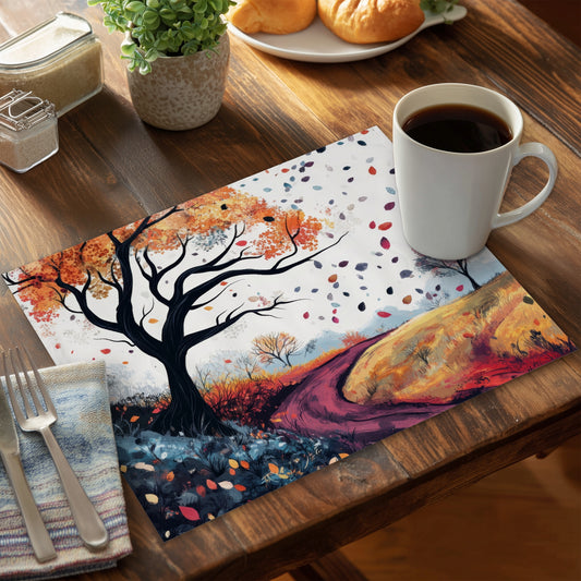 Blowing Leaves Orange Polyester Placemat | Home Decor Accent