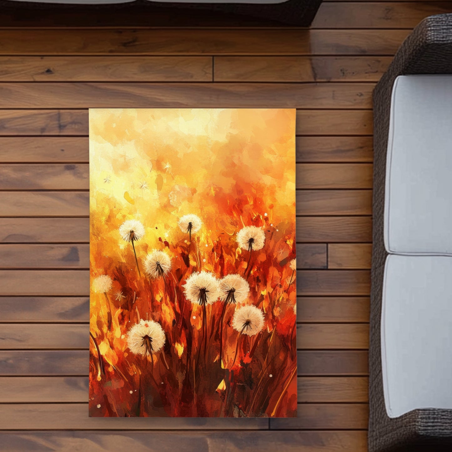 Dandelion Fire Yellow Outdoor Area Rug for Home Decor