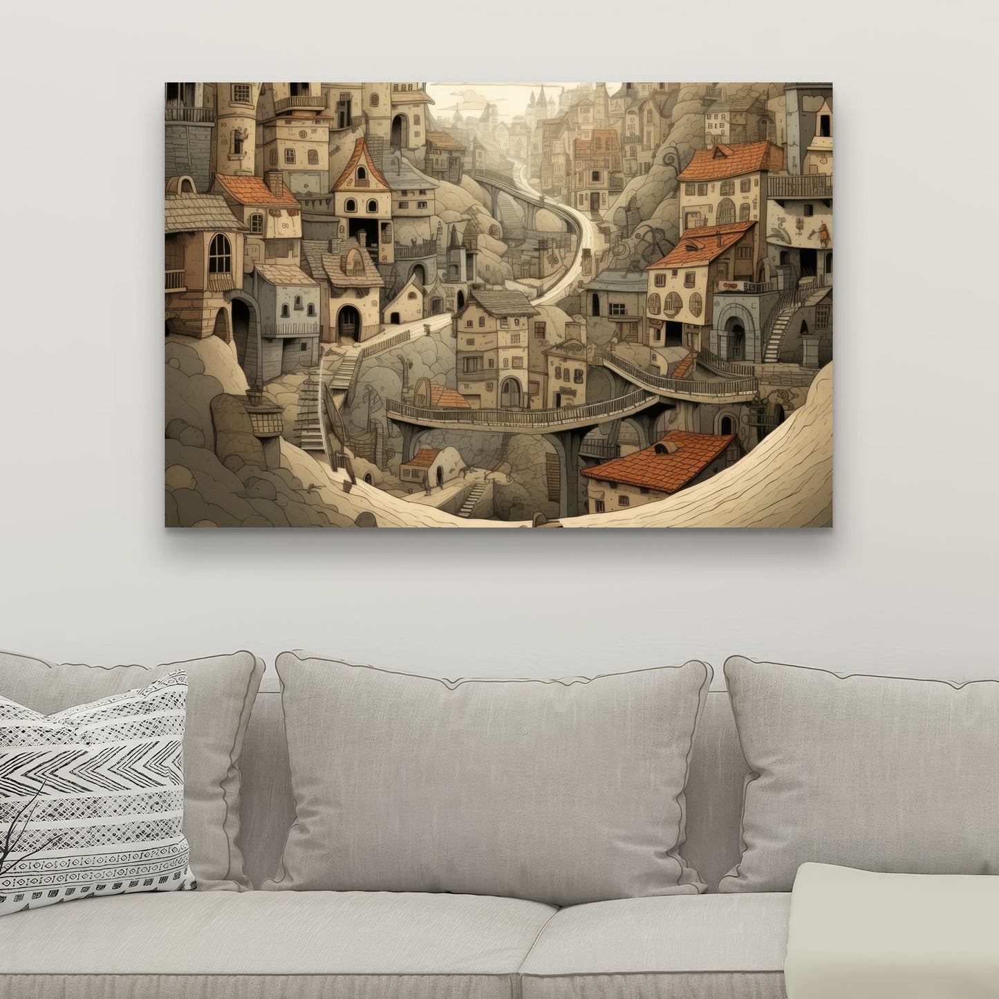 Intricate Town Hall - Beige Canvas for Elegant Home Decor