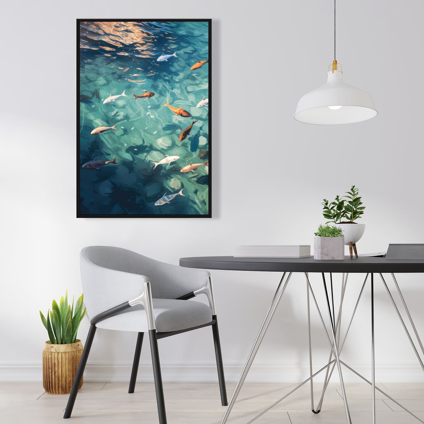 Caustic fish - 36"x36" Framed canvas