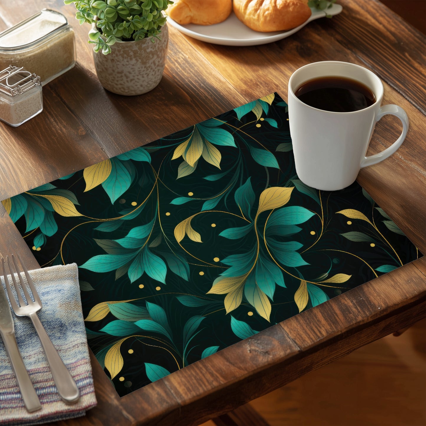 Twirling Twigs - Turquoise Polyester Placemat for Home Decor