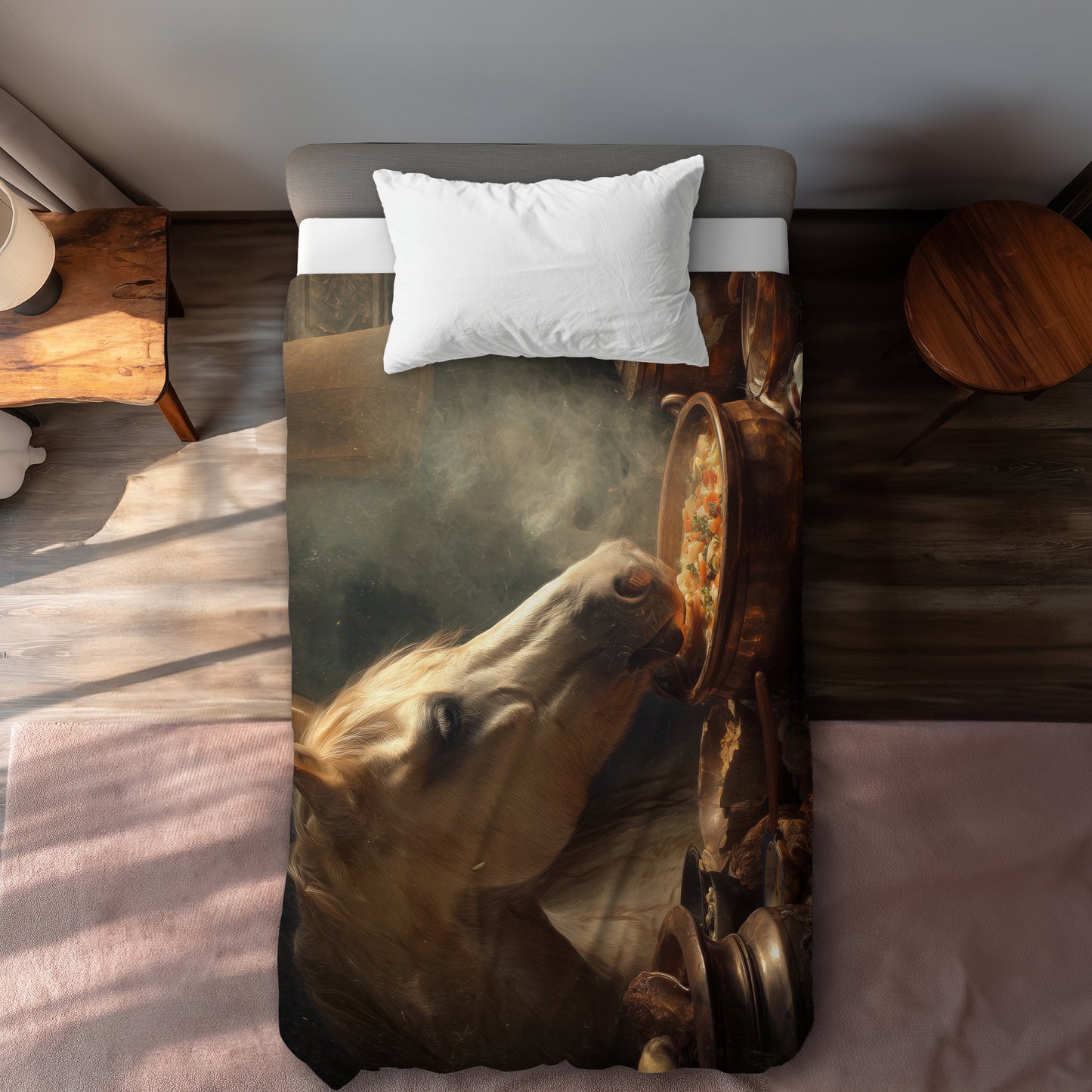 Horse on Soup Beige Duvet Cover | Elegant Home Decor