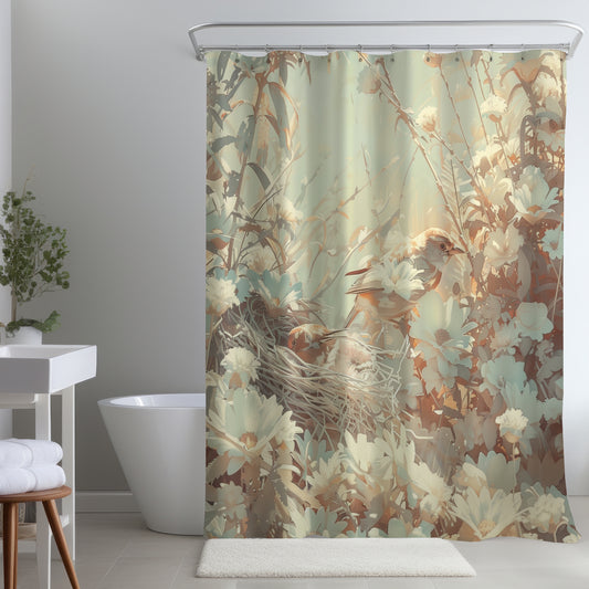 The Nest Beige Shower Curtain | Elegant Home Decor Accent