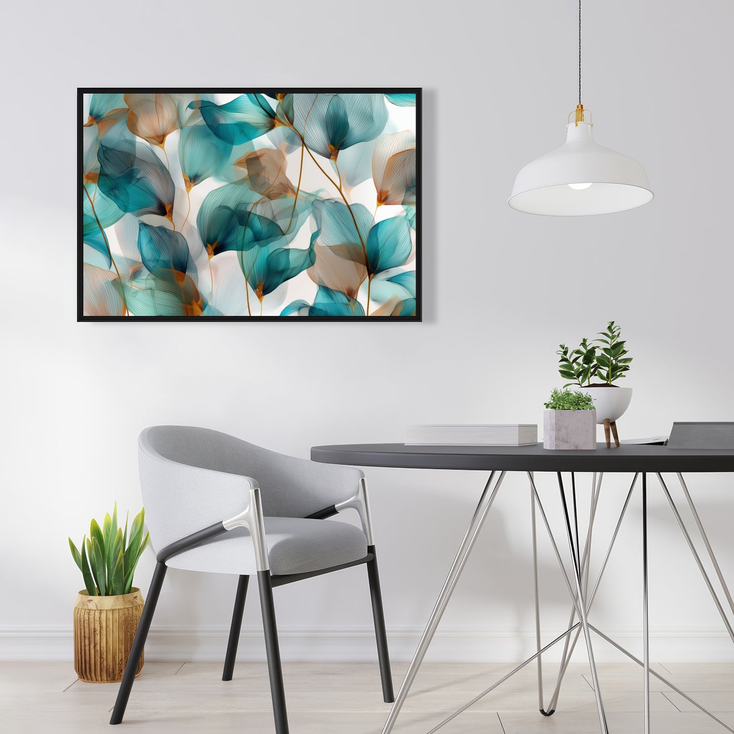 Teal and Brown Turquoise Framed Canvas for Home Decor