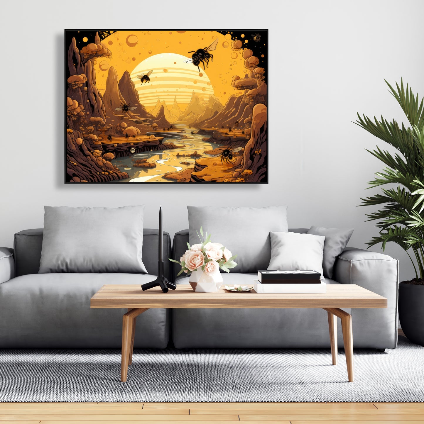 Hive Mind - Black Framed Canvas Art for Home Decor