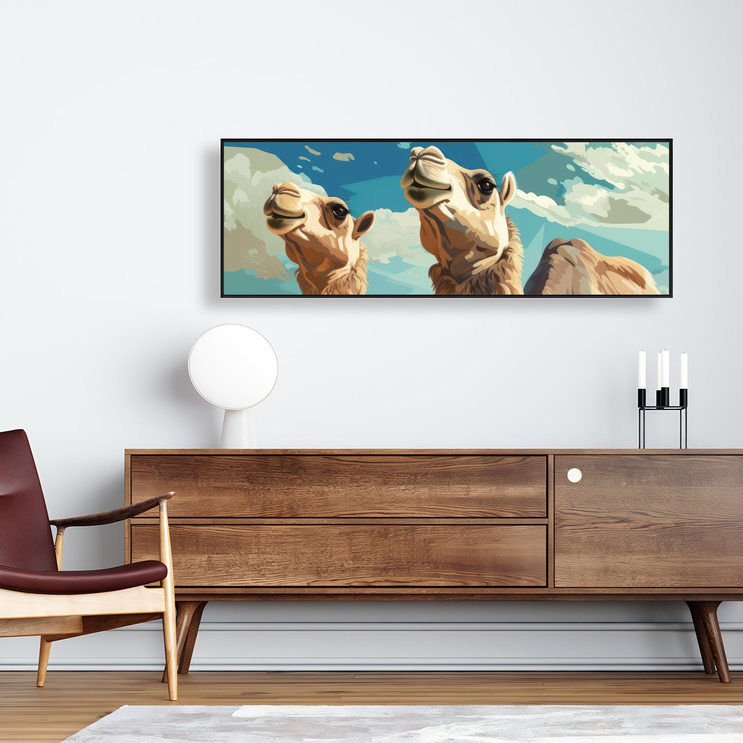 Camels looking up - 36"x36" Framed canvas
