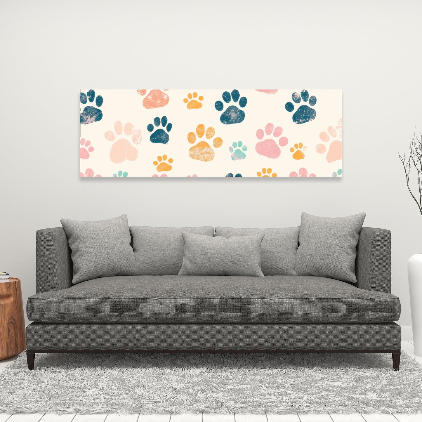 Cute Paws - Blue Canvas Wall Art for Home Decor