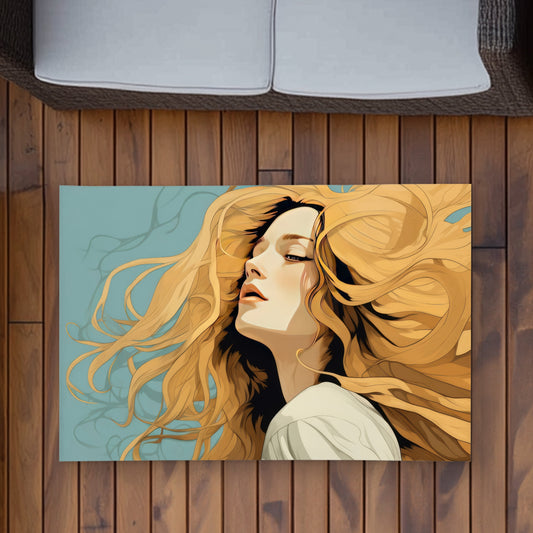Flowing Hair Blue Outdoor Area Rug | Stylish Home Decor