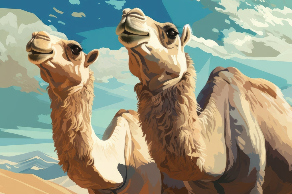 Camels Looking Up - Blue Outdoor Area Rug for Home Decor