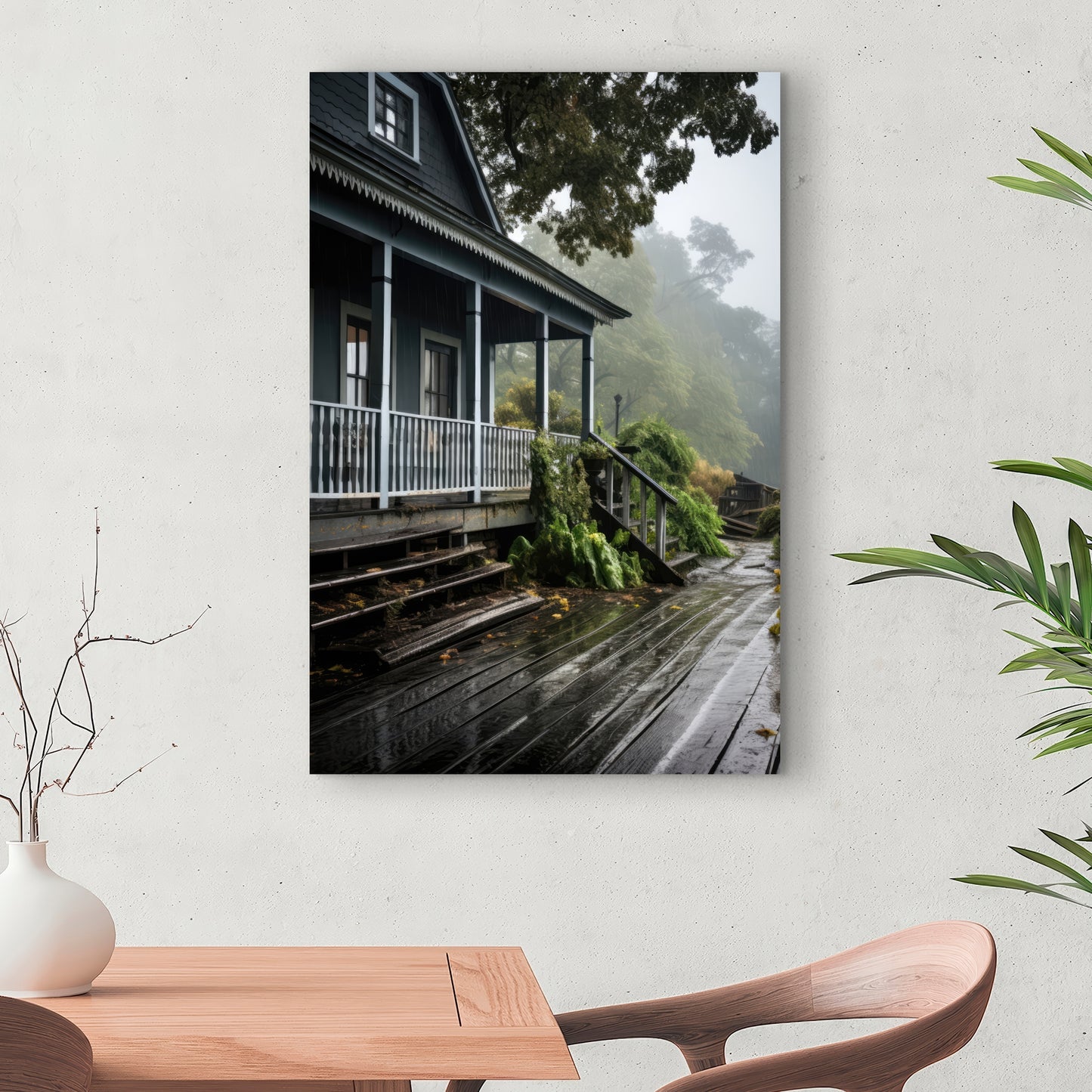 Rainy Porch - Brown Canvas Home Decor for Cozy Spaces