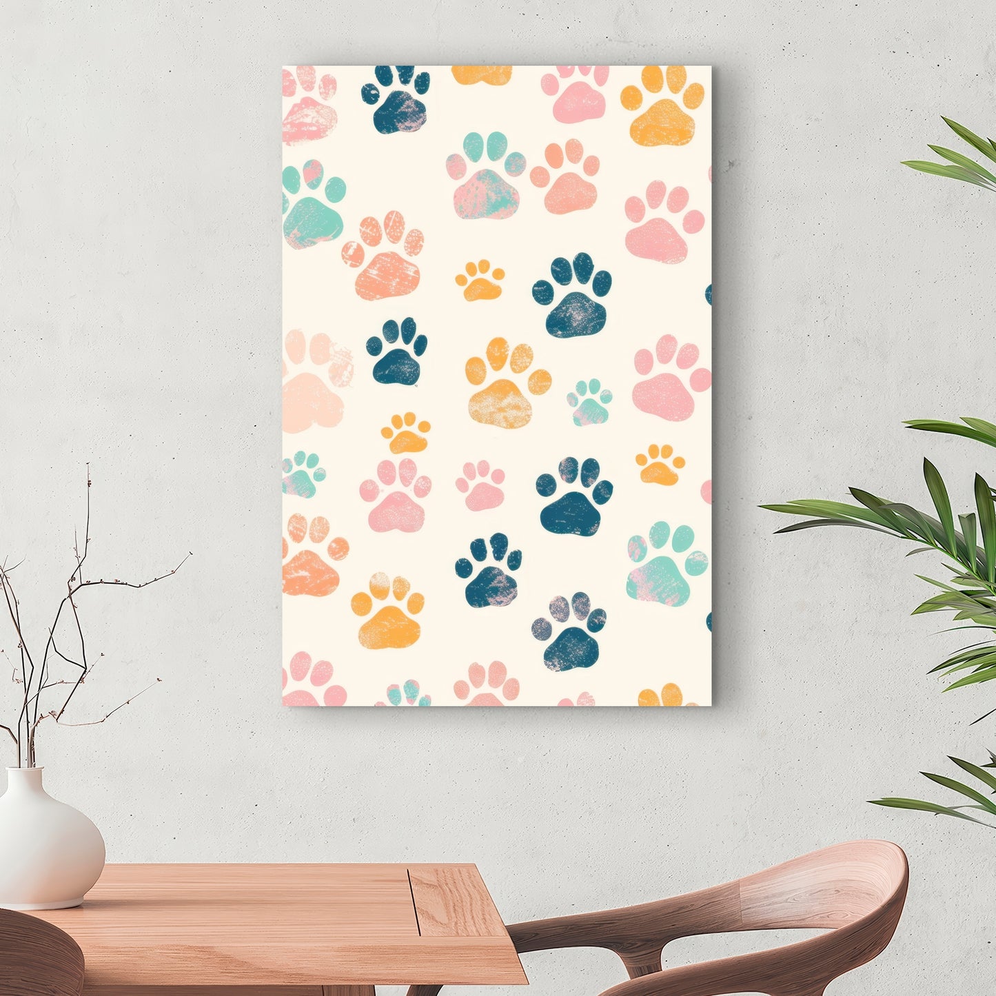 Cute Paws - Blue Canvas Wall Art for Home Decor