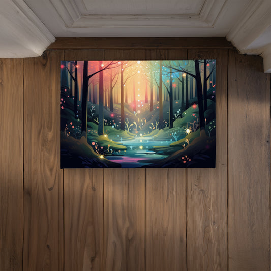 Paillasson d'intérieur ou d'extérieur turquoise Forêt magique | Décoration d'intérieur