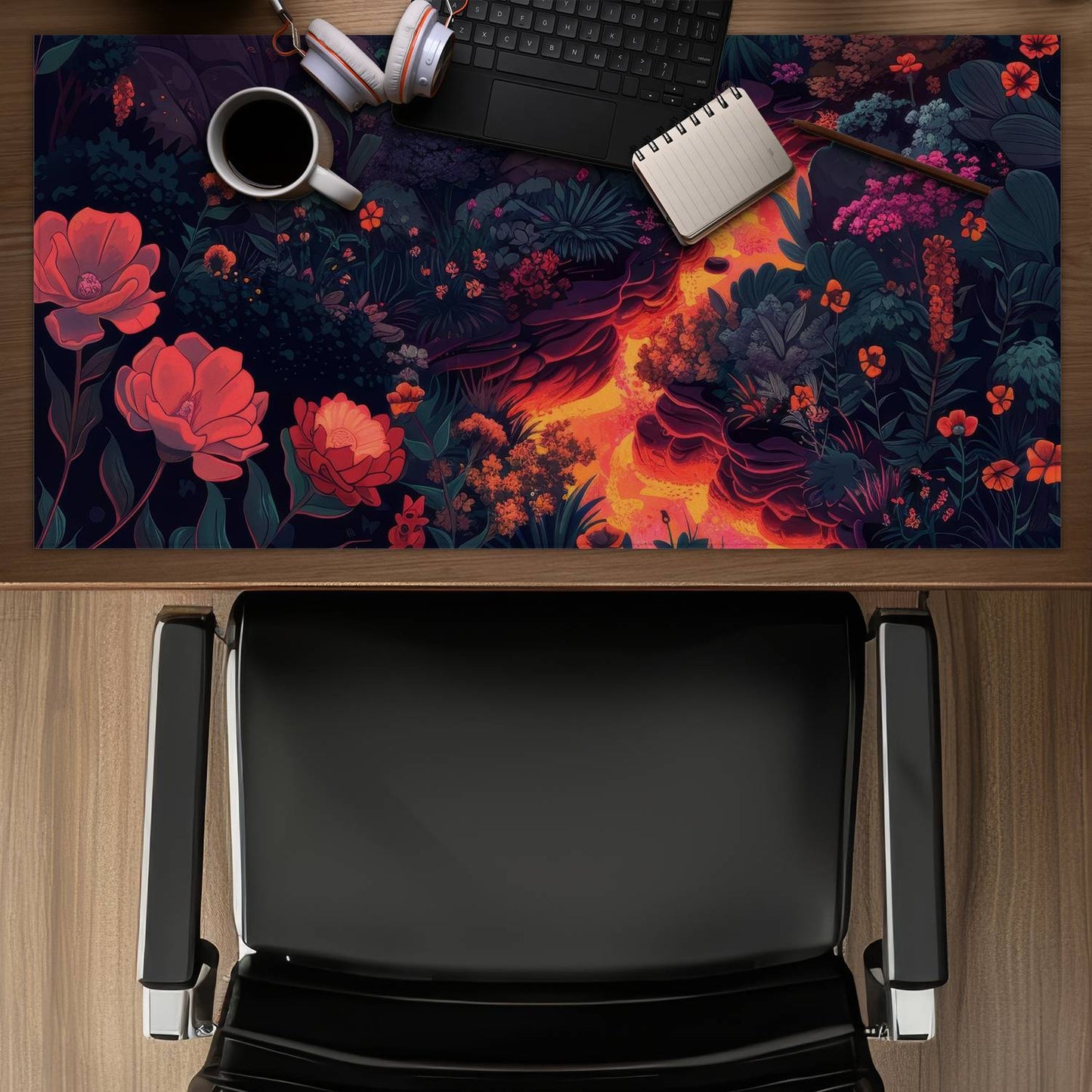 Flowing magma - Orange desk mat for stylish home decor