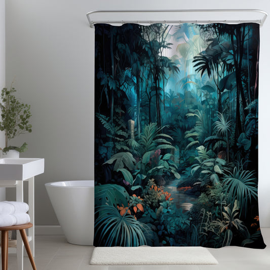 Deep in the jungle - Turquoise Shower Curtain for Home Decor
