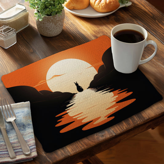 Running away - Orange Braided Polyester Placemat for Decor