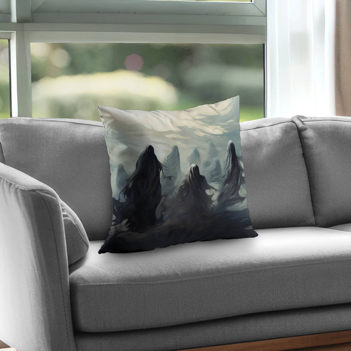 Searching for souls Gray poly twill throw pillow | Home decor