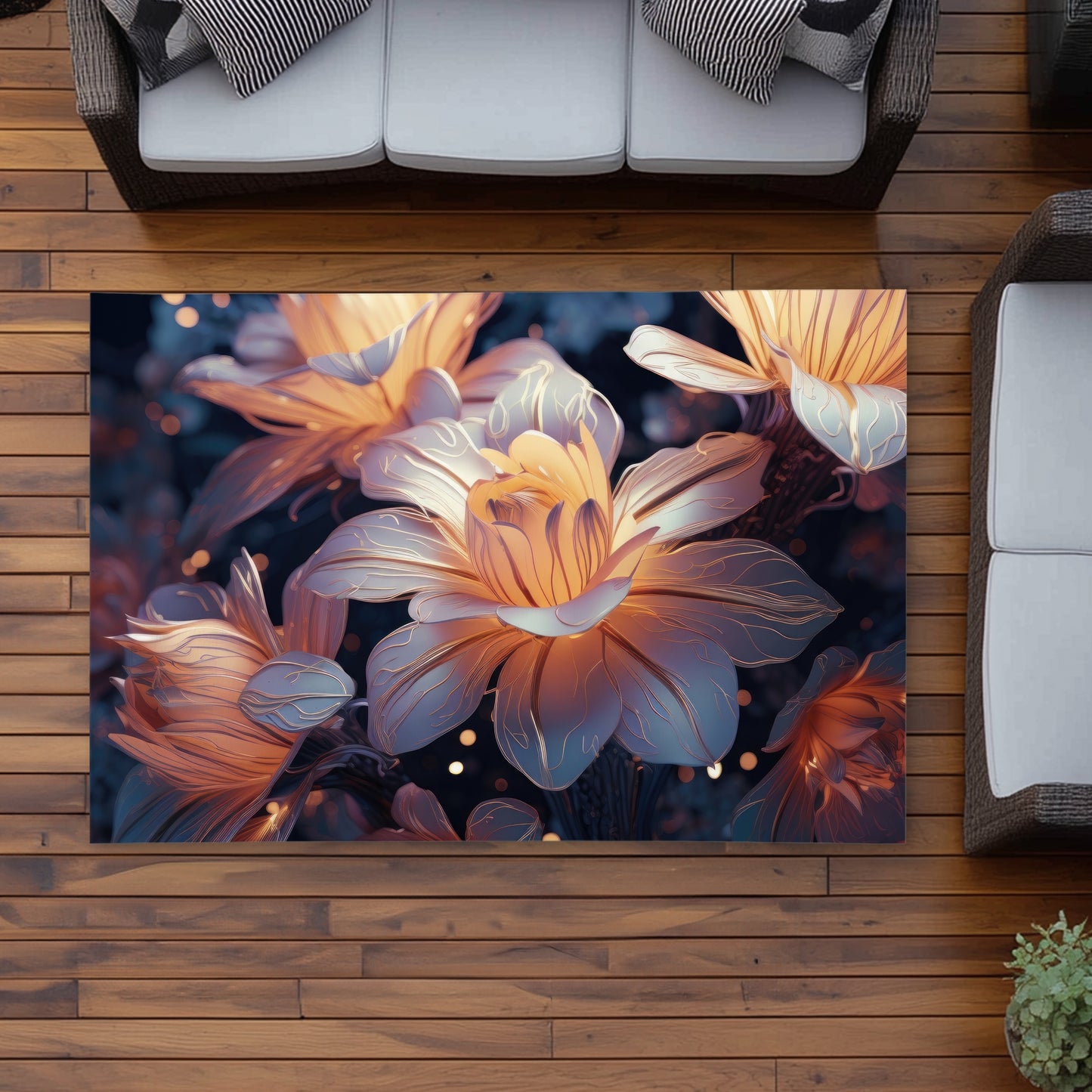 Pixie flowers Black Outdoor Area Rug for Home Decor - Durable