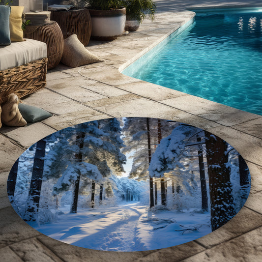 Snowy path - White 5' Round Outdoor Area Rug for Home Decor