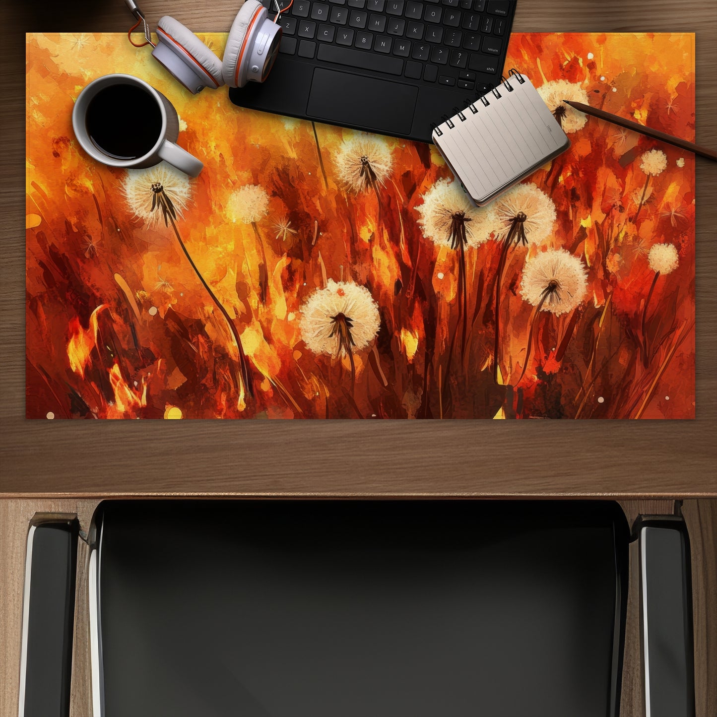 Dandelion Fire Yellow Desk Mat for Home Decor - Stylish Office