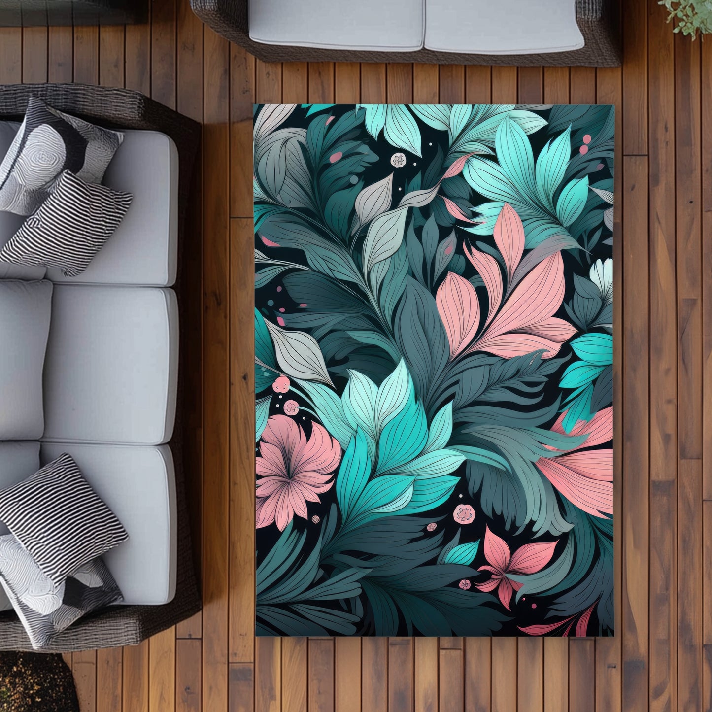 Neon Leaves - Turquoise Outdoor Area Rug for Home Decor