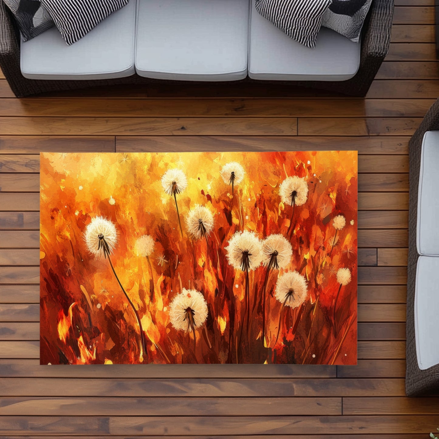 Dandelion Fire Yellow Outdoor Area Rug for Home Decor