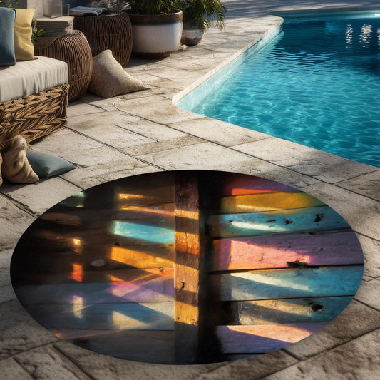 Tapis d'extérieur rond "Casting Rainbows" pour la décoration intérieure