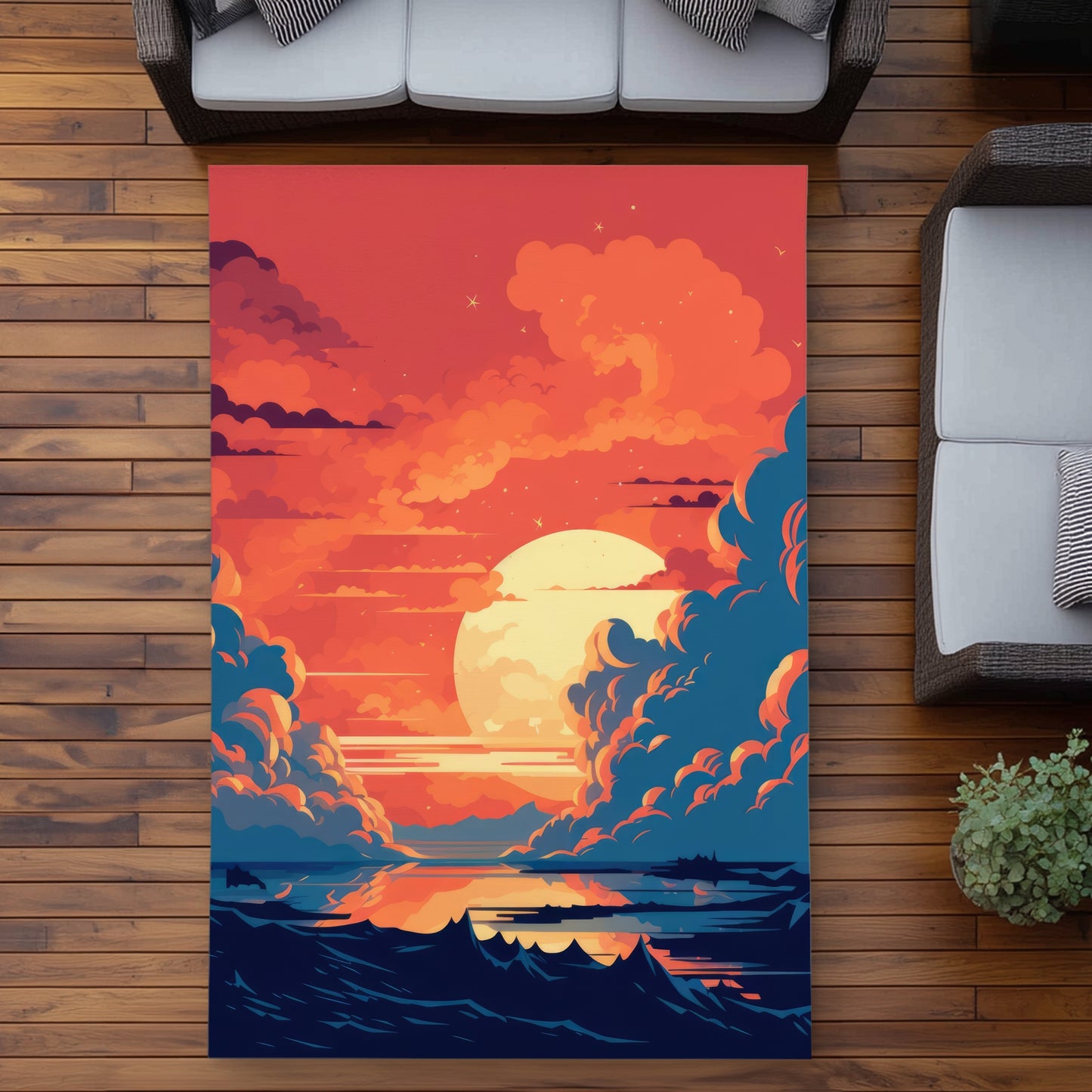 Tapis d'extérieur orange et bleu | Accent de décoration intérieure élégant