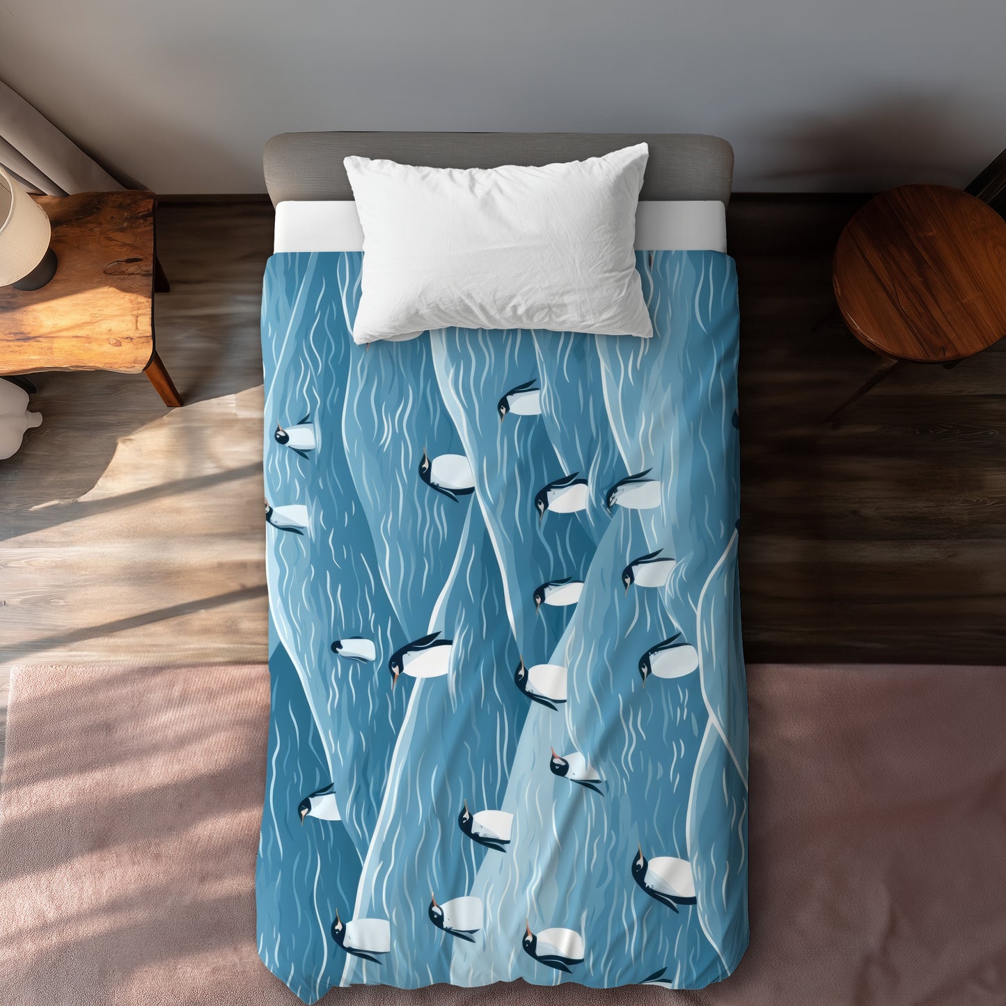 Penguins Wandering Black Duvet Cover | Stylish Home Decor