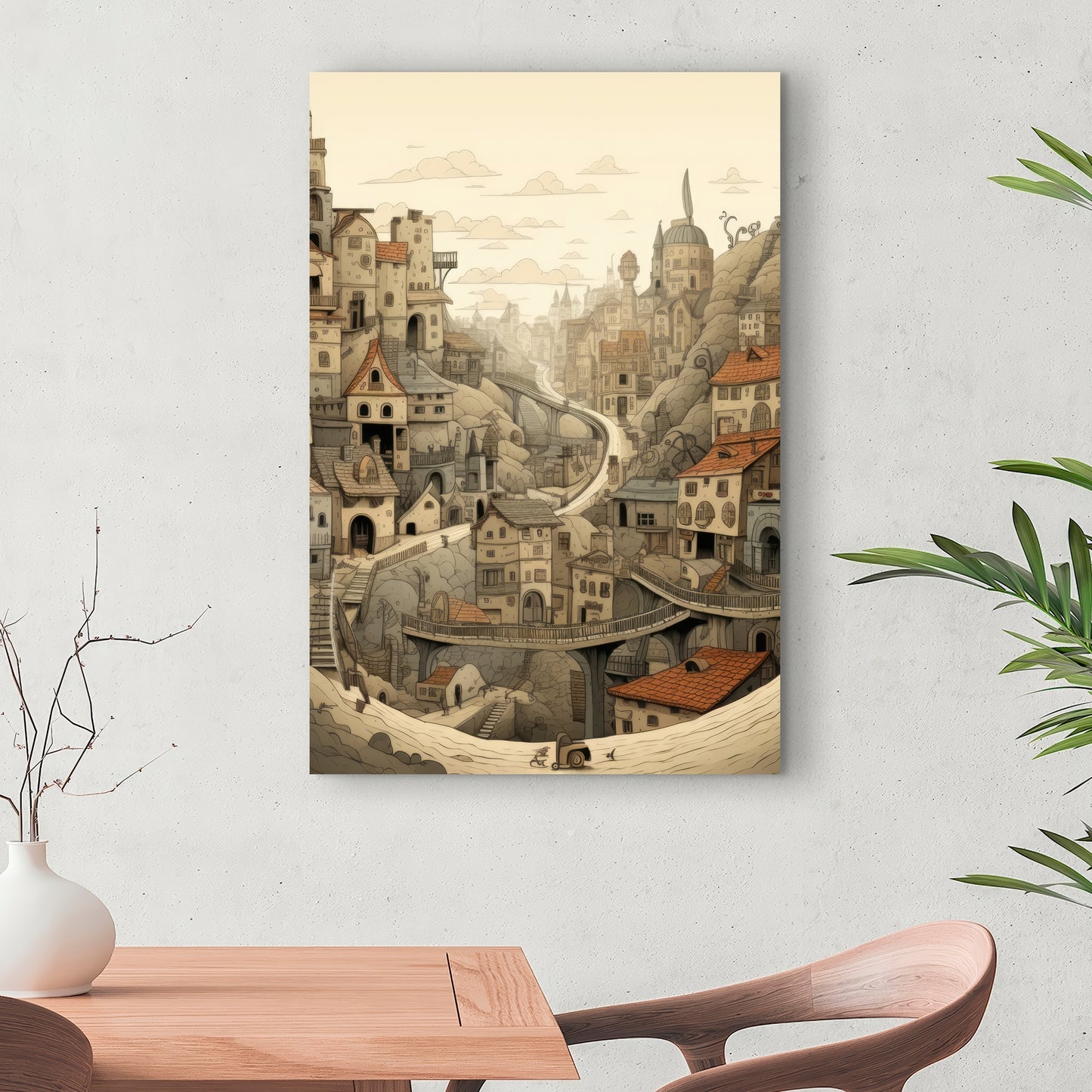 Intricate Town Hall - Beige Canvas for Elegant Home Decor