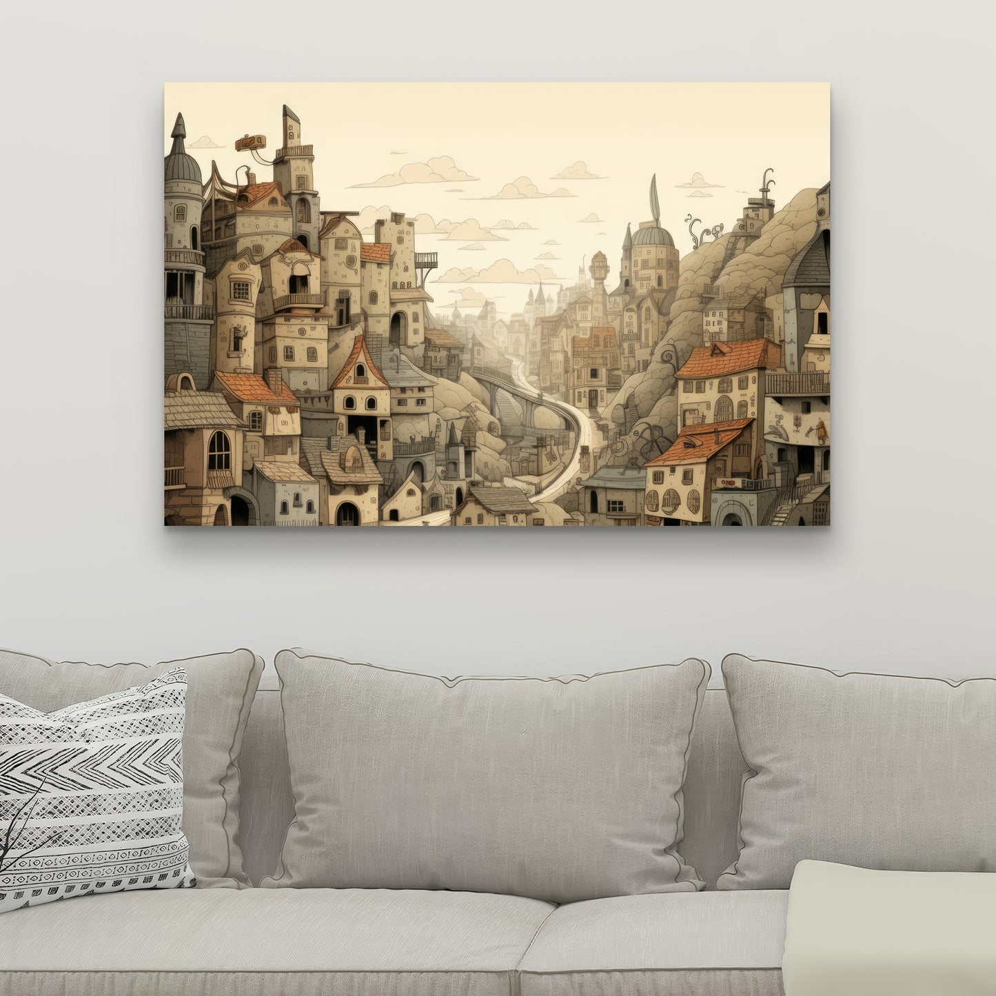 Intricate Town Hall - Beige Canvas for Elegant Home Decor