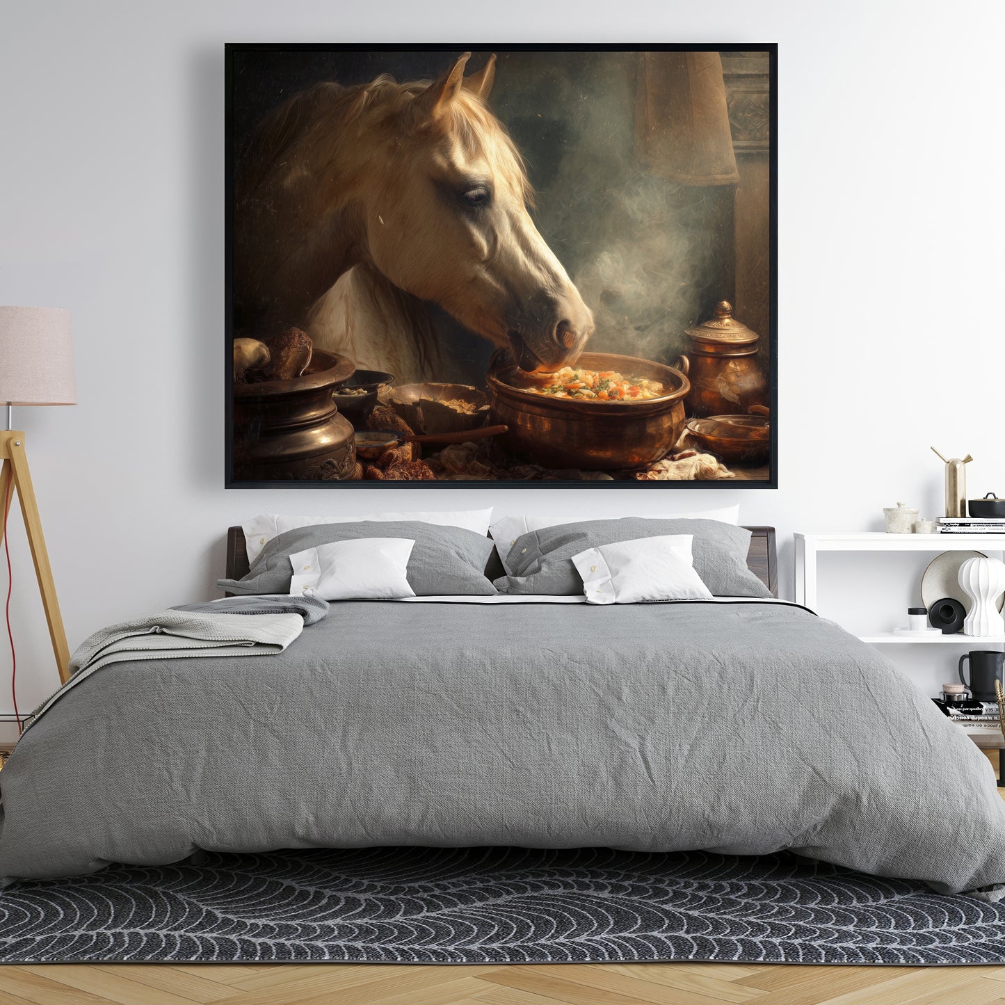 Horse on soup - 24"x24" Framed canvas