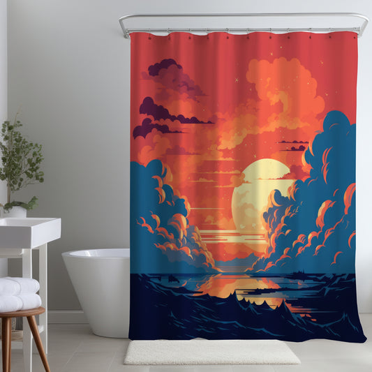 Orange et bleu - Rideau de douche