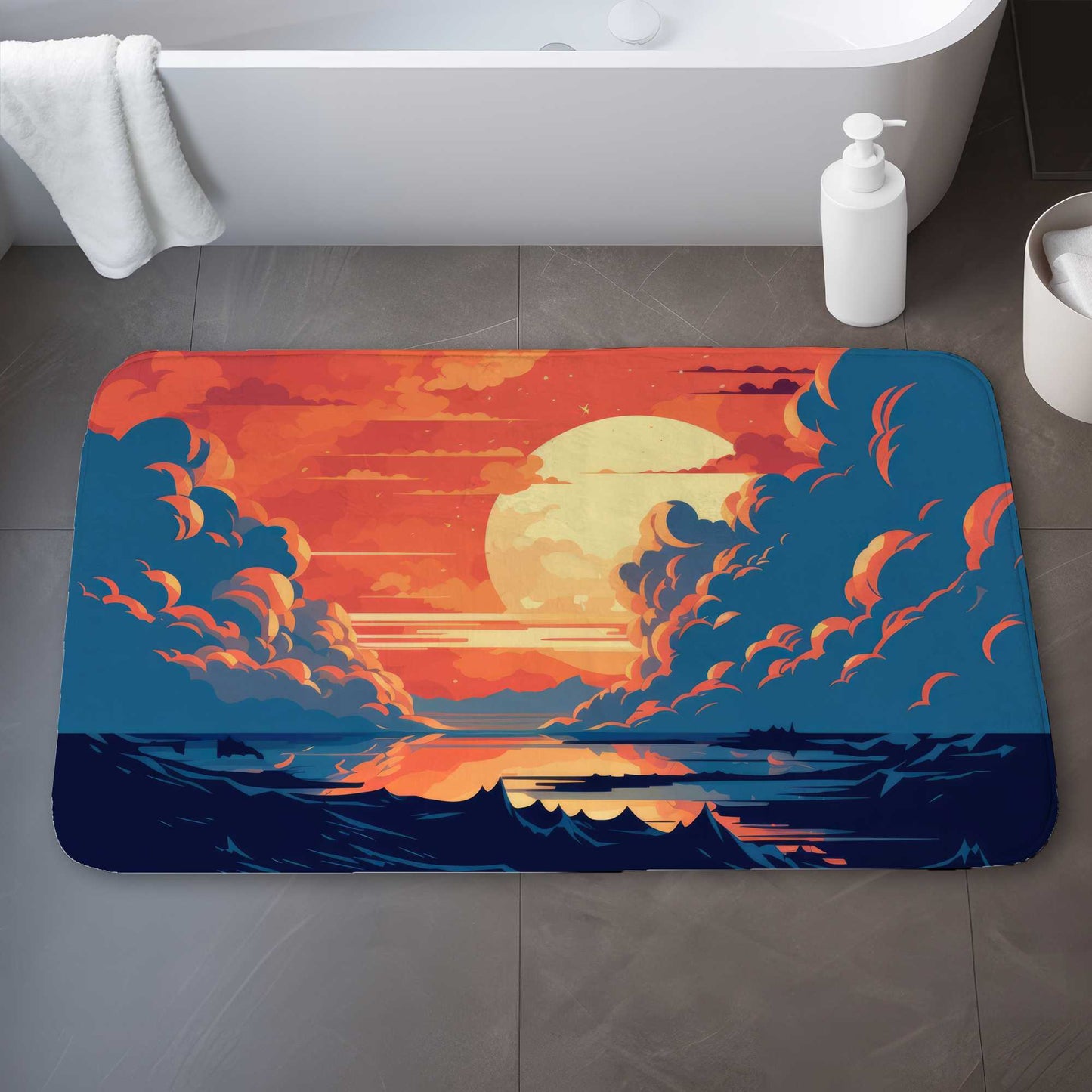 Tapis de bain orange et bleu | Tapis élégant pour la décoration intérieure