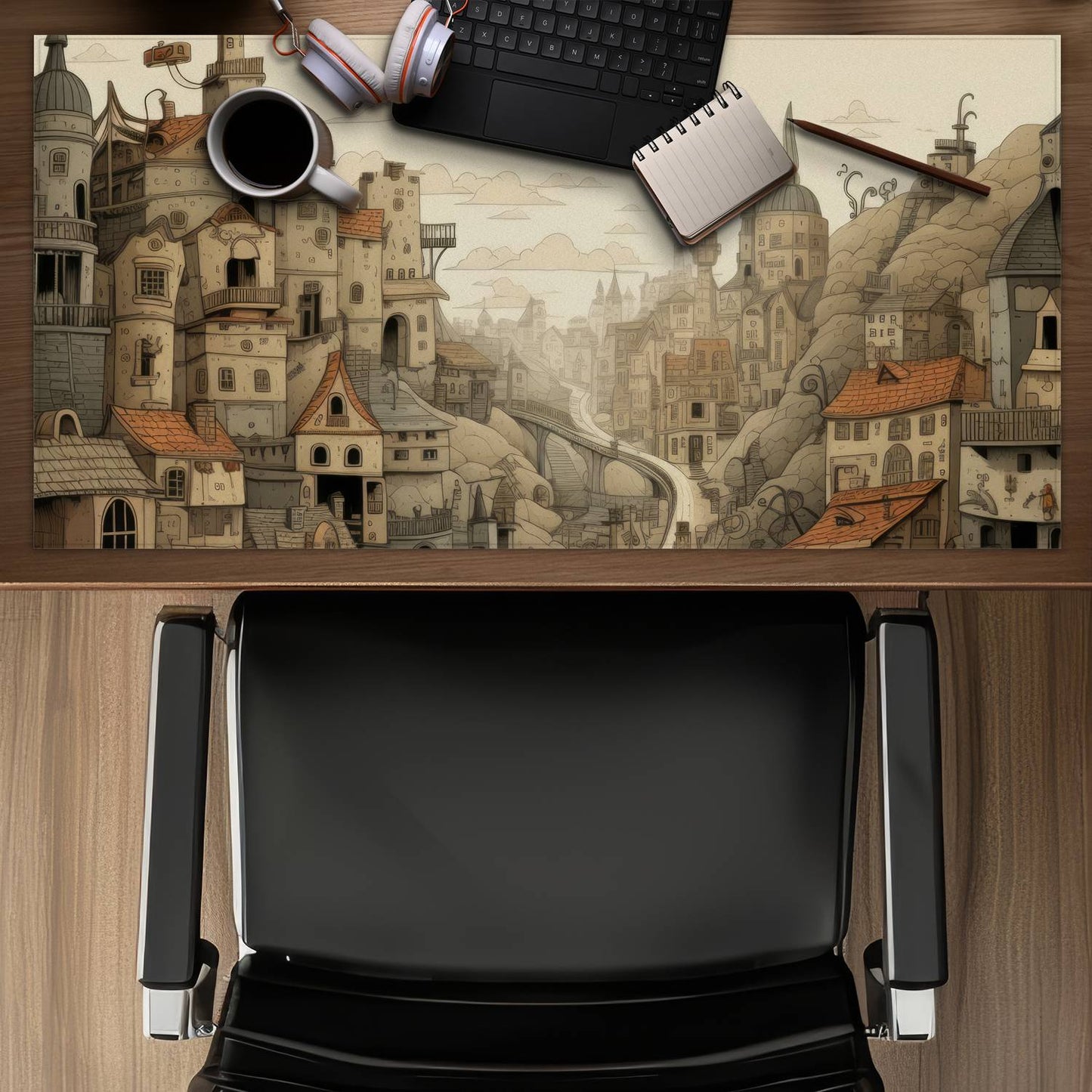 Intricate Town Hall - Orange Gaming Mat for Home Decor