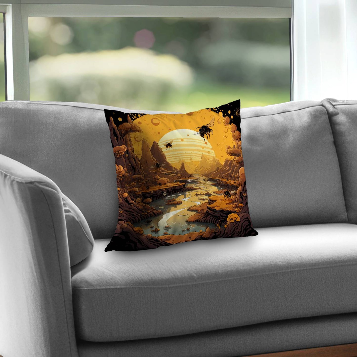 Hive Mind Black Poly Twill Throw Pillow Insert for Home Decor