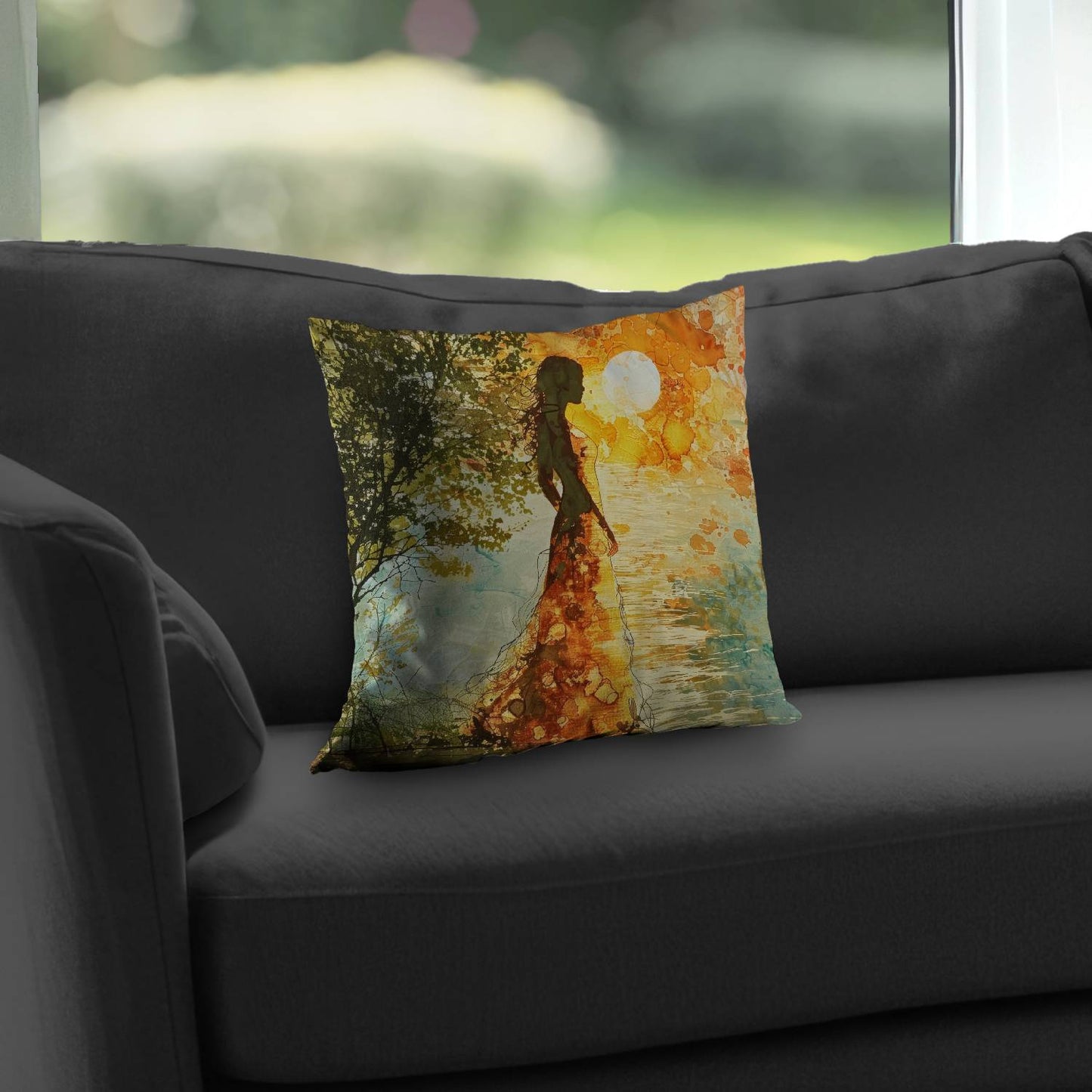 Peaceful Sun Green Poly Twill Throw Pillow | Home Decor Insert