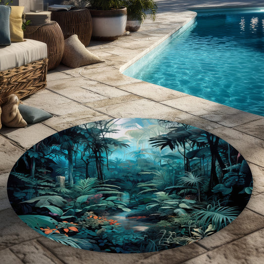 Deep in the jungle - Orange round outdoor area rug for decor