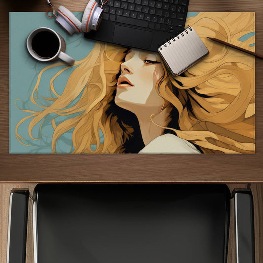 Flowing Hair Blue Gaming Mat - Stylish Home Decor Accessory