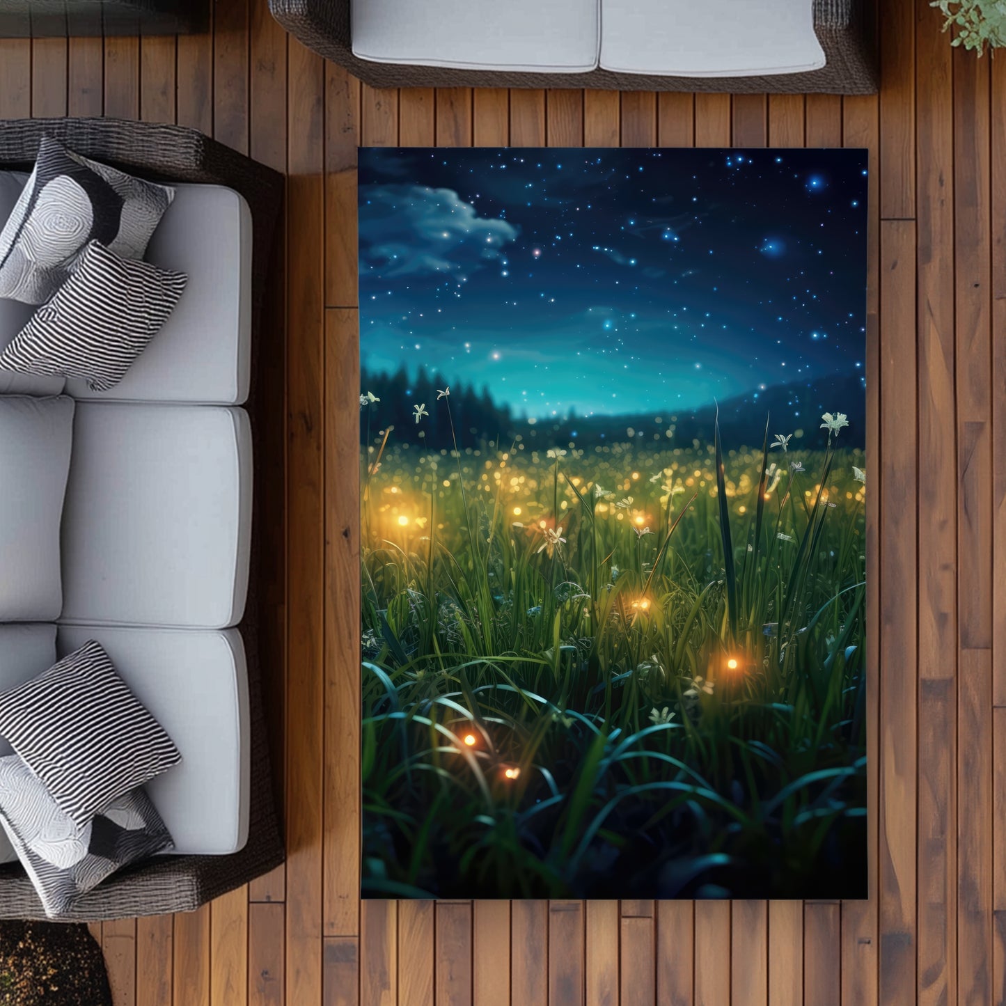 Fireflies at Night Blue Outdoor Area Rug for Home Decor