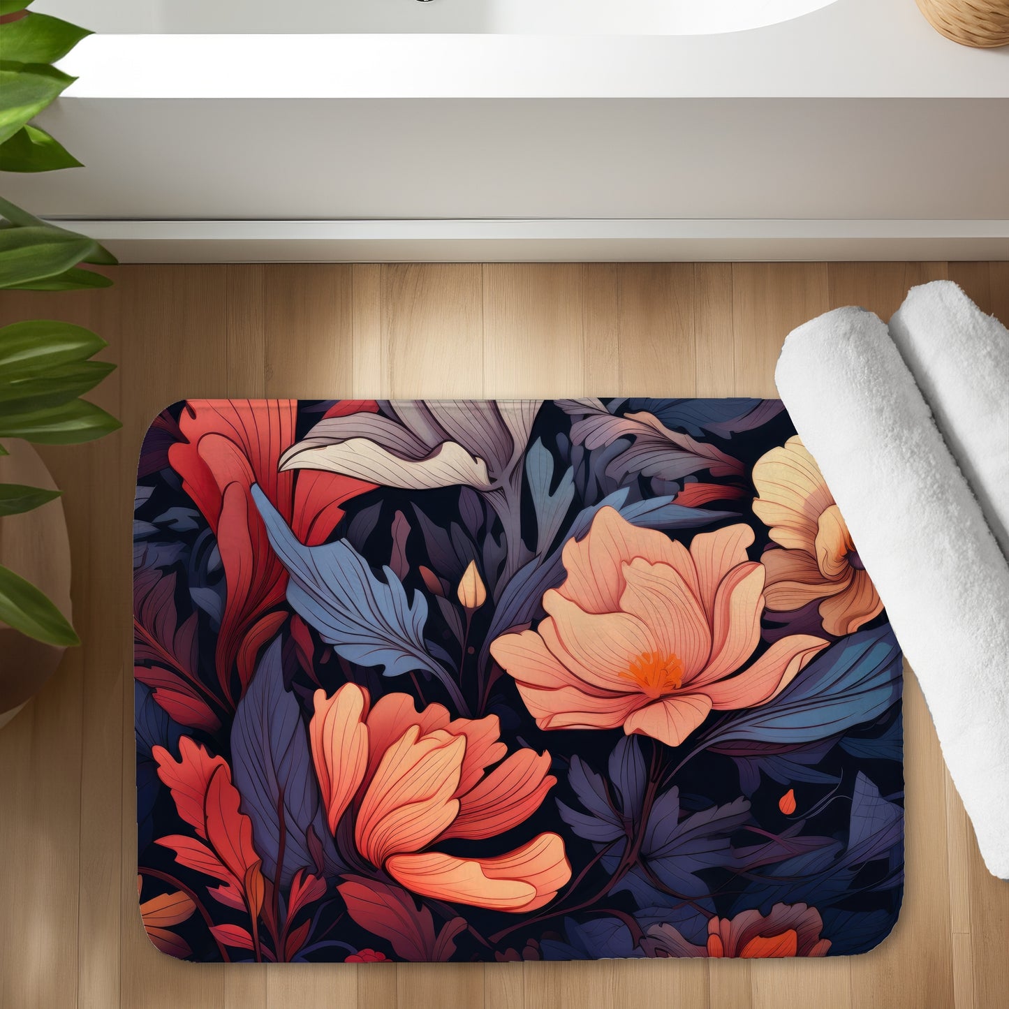 Blooming Uninterrupted Orange Bath Mat | Home Decor Essentials