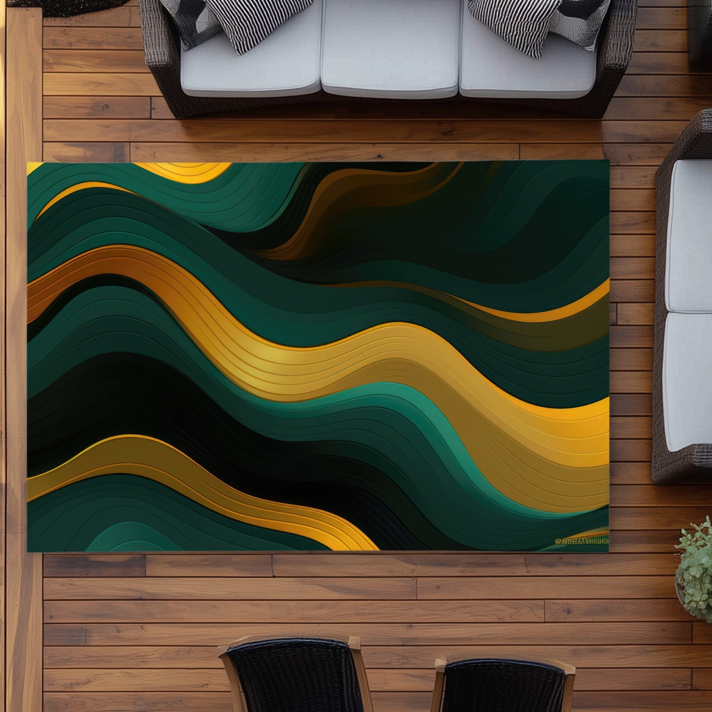 Golden Harmony Turquoise Outdoor Area Rug for Home Decor