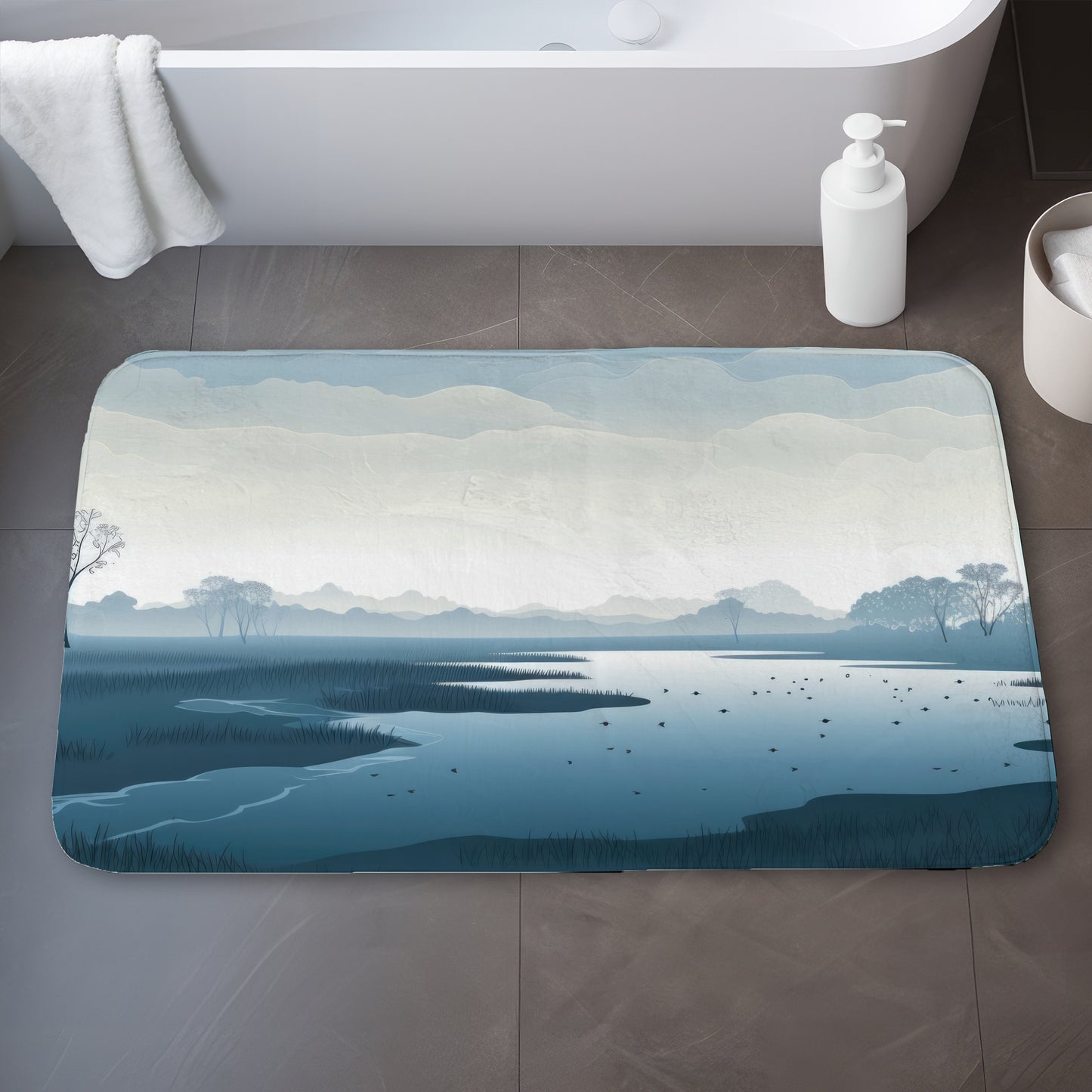 Minimalist Swamp Black Bath Mat | Stylish Home Decor