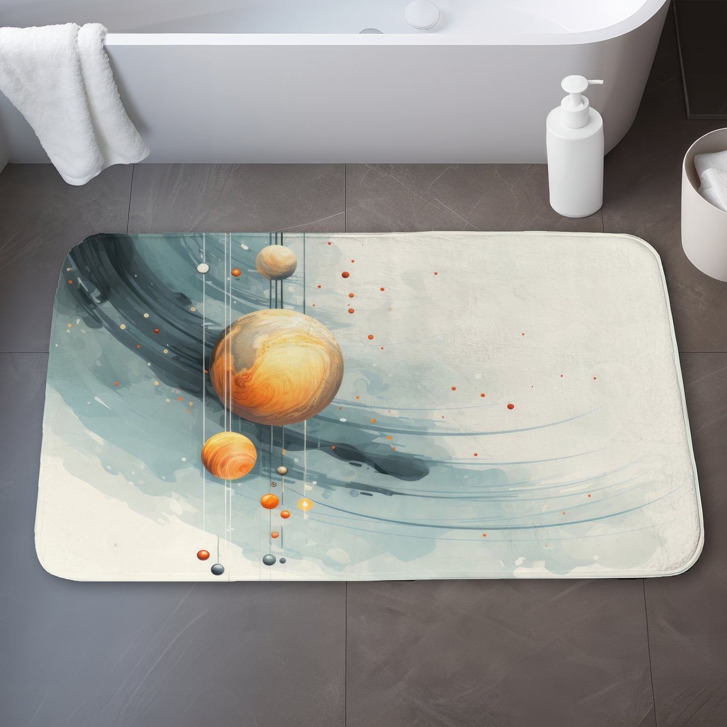 Hanging Planets White Bath Mat | Stylish Home Decor Essential
