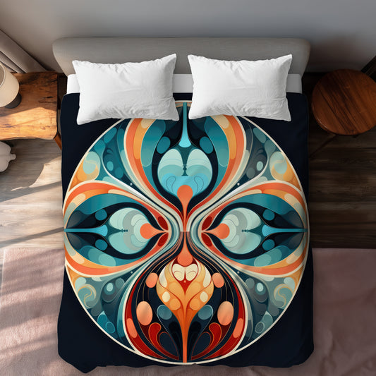 Housse de couette blanche aux teintes et courbes pour une décoration intérieure élégante