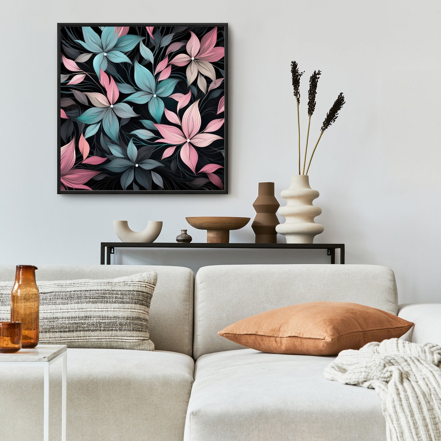 Desaturated flowers - 36"x36" Framed canvas